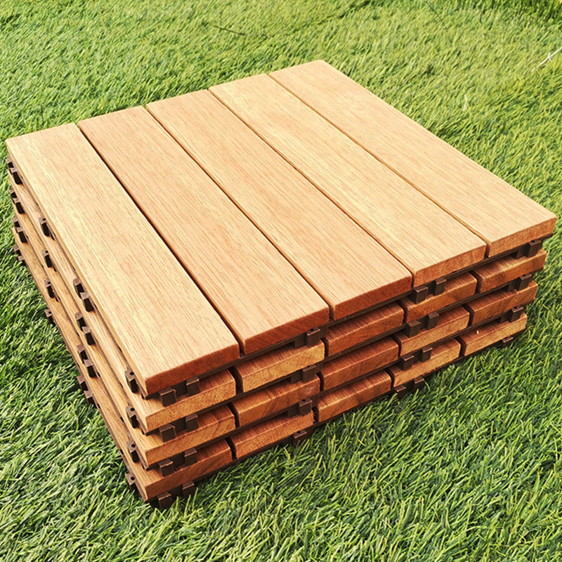 Teak Finish 5-Slat Square Wood Flooring Tile Interlocking Outdoor Flooring Tiles