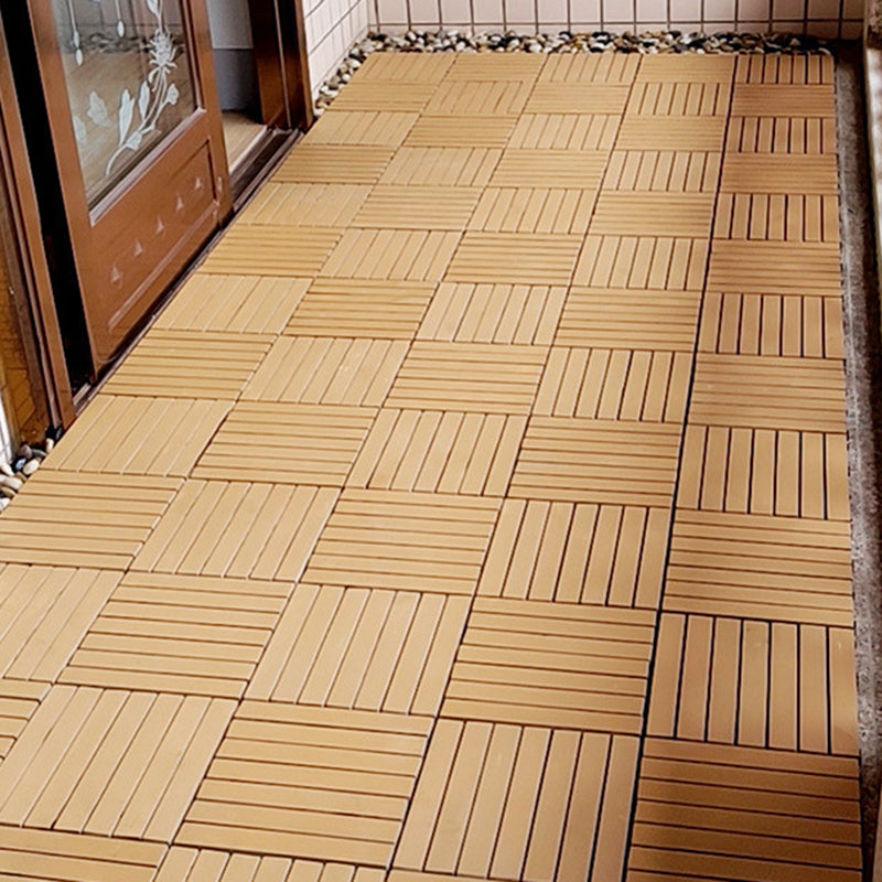 Yellow 6-Slat Square Wood Flooring Tiles Snap Fit Installation Floor Board Tiles