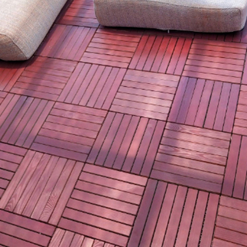 Red 6-Slat Square Wood Patio Tiles Snap Fit Installation Floor Board Tiles