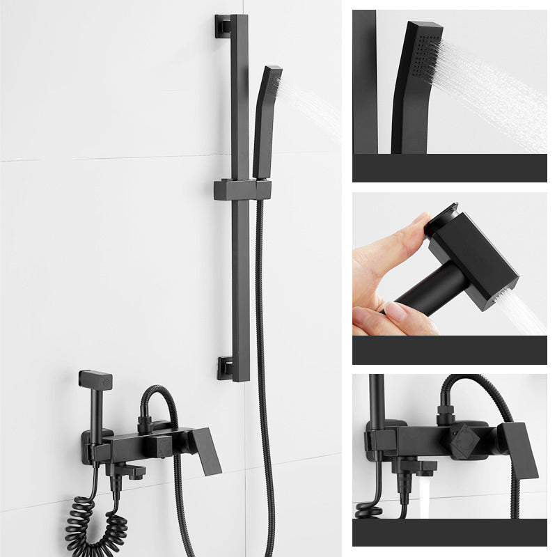Black Wall Mounted Shower Head Combo Modern Metal Shower System