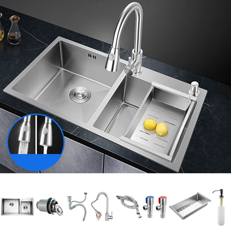 Double Bowl Kitchen Sink Stainless Steel Workstation Sink with Drain Assembly