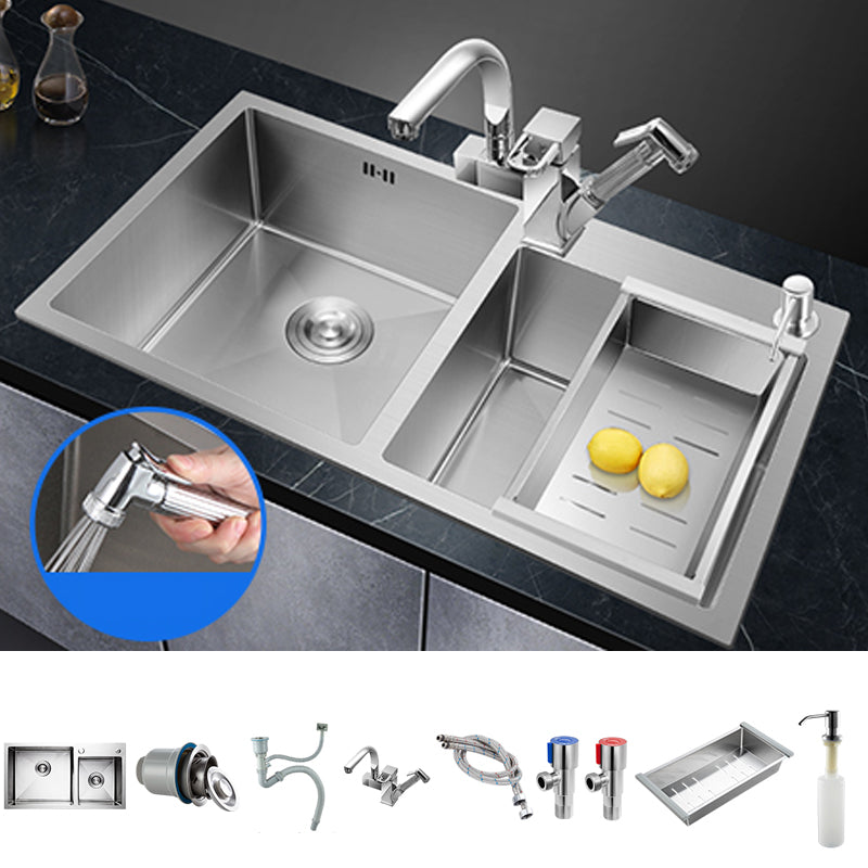Double Bowl Kitchen Sink Stainless Steel Workstation Sink with Drain Assembly