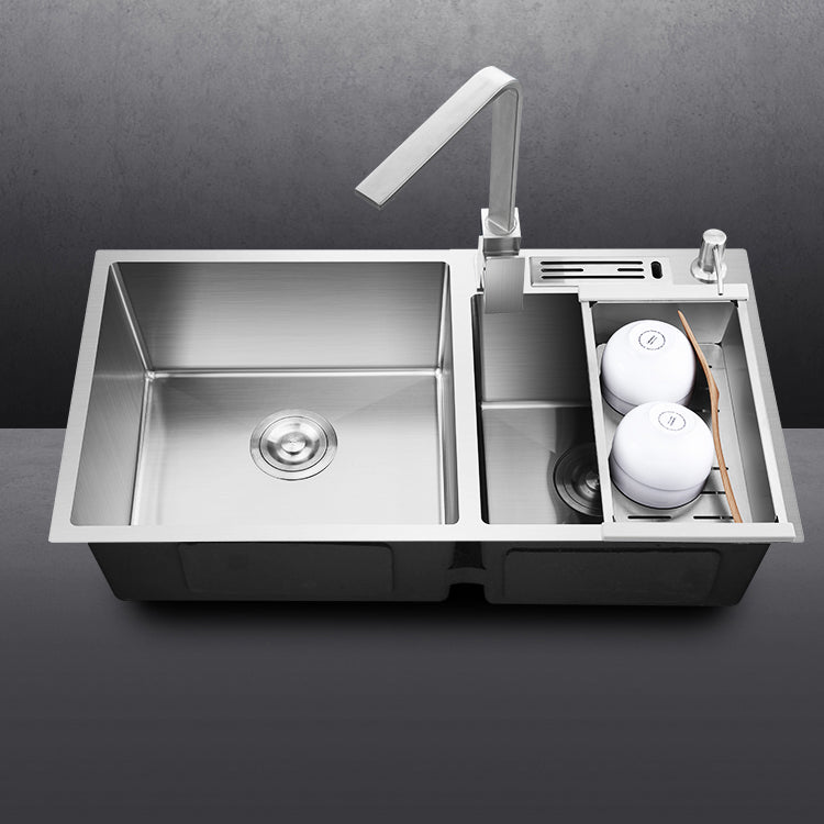 Double Bowl Kitchen Sink Stainless Steel Workstation Sink with Drain Assembly