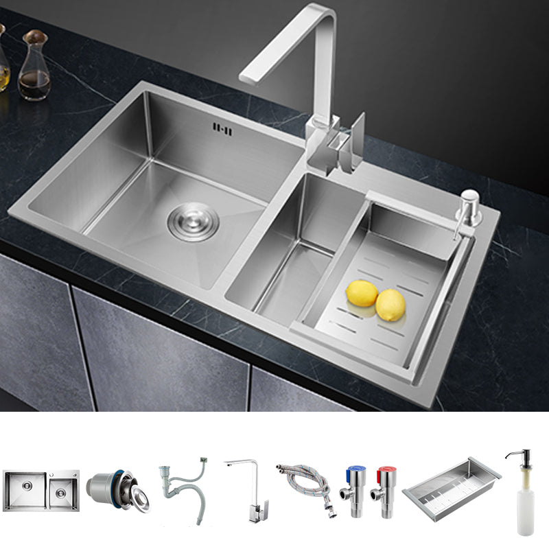 Double Bowl Kitchen Sink Stainless Steel Workstation Sink with Drain Assembly