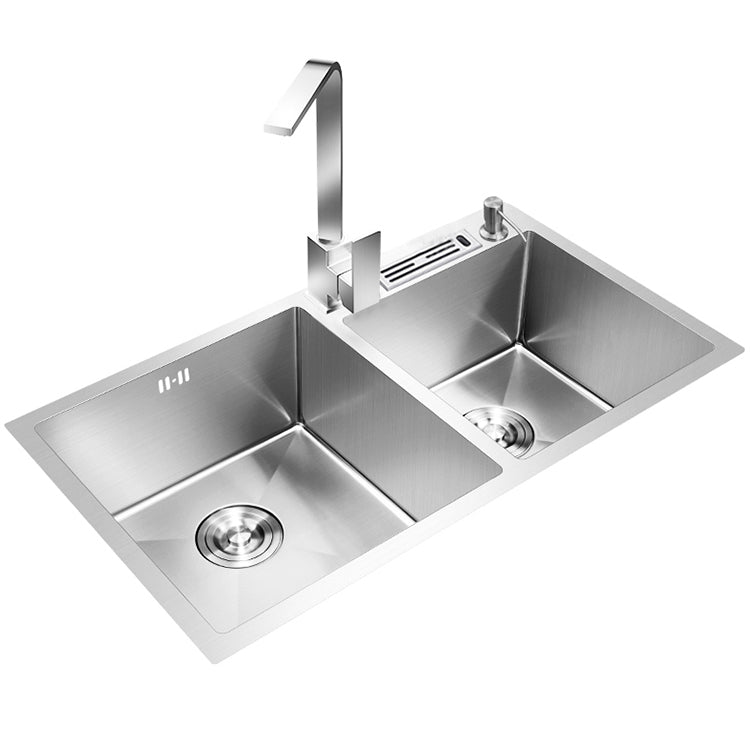 Double Bowl Kitchen Sink Stainless Steel Workstation Sink with Drain Assembly