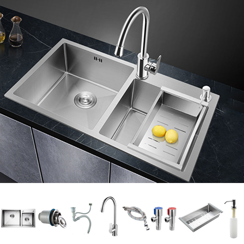 Double Bowl Kitchen Sink Stainless Steel Workstation Sink with Drain Assembly