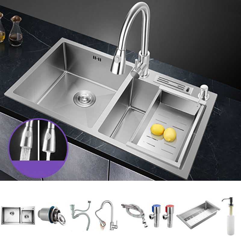 Double Bowl Kitchen Sink Stainless Steel Workstation Sink with Drain Assembly