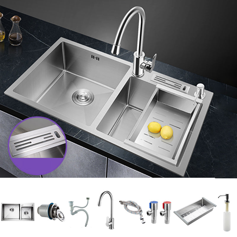 Double Bowl Kitchen Sink Stainless Steel Workstation Sink with Drain Assembly
