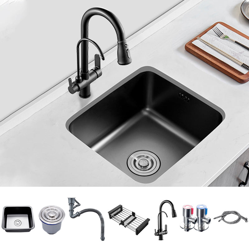 Square Stainless Steel Sink in black with Strainer Drop-In Kitchen Sink