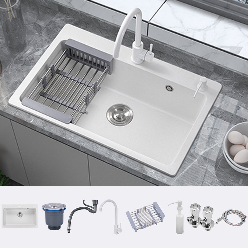 Quartz Kitchen Sink Rectangular Shape Single Bowl Kitchen Sink with Drain Strainer Kit