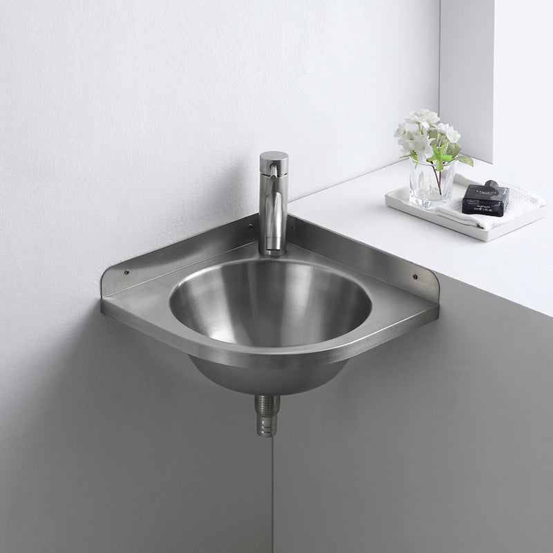 Modern Corner Sinks Metal Round with Faucet Wall Mount Bathroom Sink