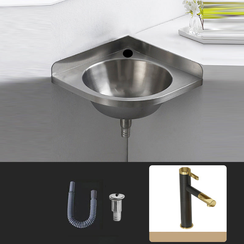 Modern Corner Sinks Metal Round with Faucet Wall Mount Bathroom Sink
