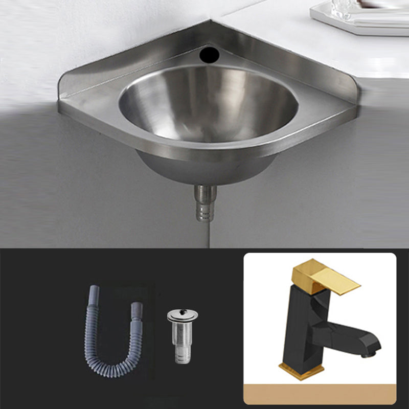 Modern Corner Sinks Metal Round with Faucet Wall Mount Bathroom Sink