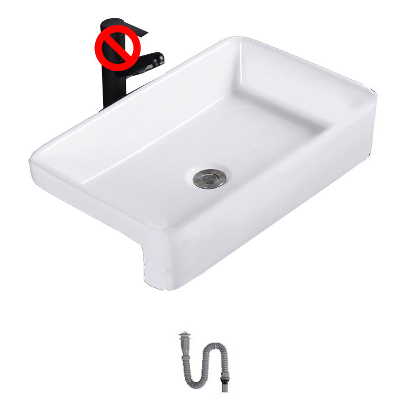 Modern Semi-Recessed Vessel Porcelain with Overflow And Drain Assembly Bathroom Sink