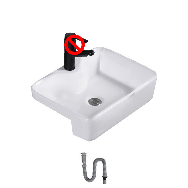 Modern Semi-Recessed Vessel Porcelain with Overflow And Drain Assembly Bathroom Sink