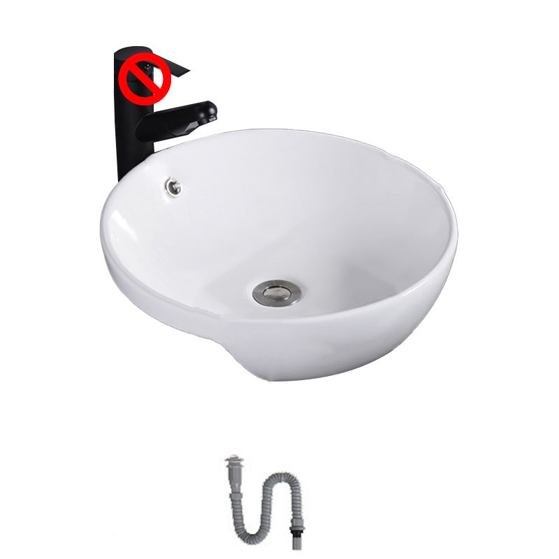 Modern Semi-Recessed Vessel Porcelain with Overflow And Drain Assembly Bathroom Sink
