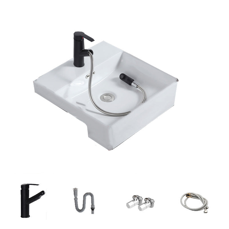 Modern Semi-Recessed Vessel Porcelain with Overflow And Drain Assembly Bathroom Sink