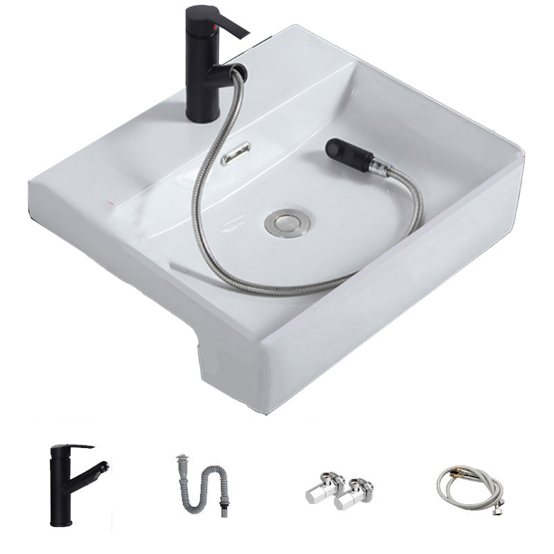 Modern Semi-Recessed Vessel Porcelain with Overflow And Drain Assembly Bathroom Sink