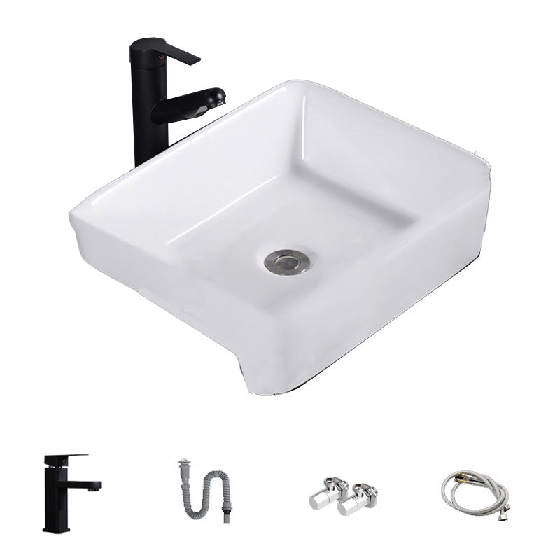 Modern Semi-Recessed Vessel Porcelain with Overflow And Drain Assembly Bathroom Sink