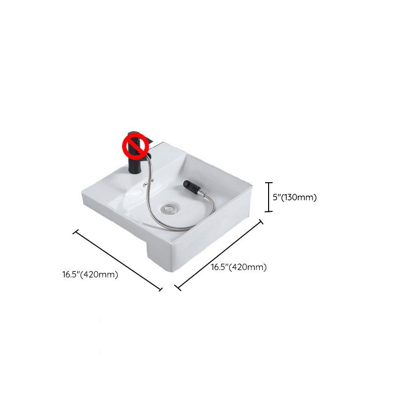 Modern Semi-Recessed Vessel Porcelain with Overflow And Drain Assembly Bathroom Sink