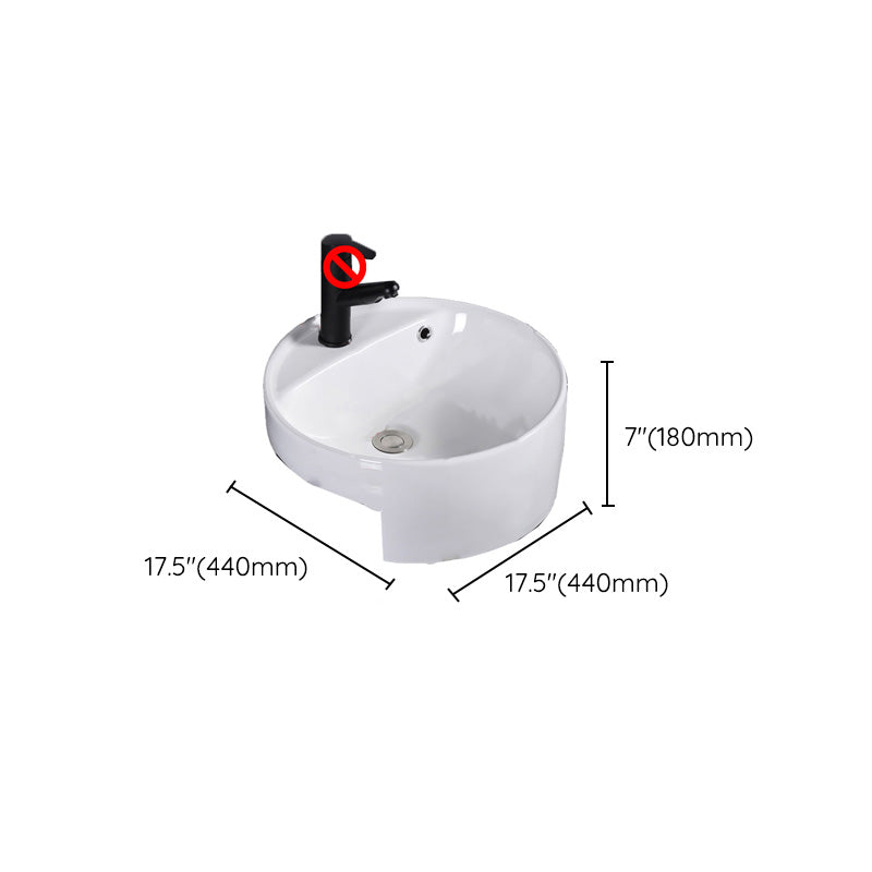 Modern Semi-Recessed Vessel Porcelain with Overflow And Drain Assembly Bathroom Sink