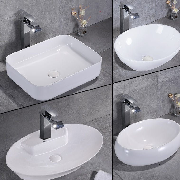 Contemporary Trough Sink Porcelain Trough Bathroom Sink with Faucet Included