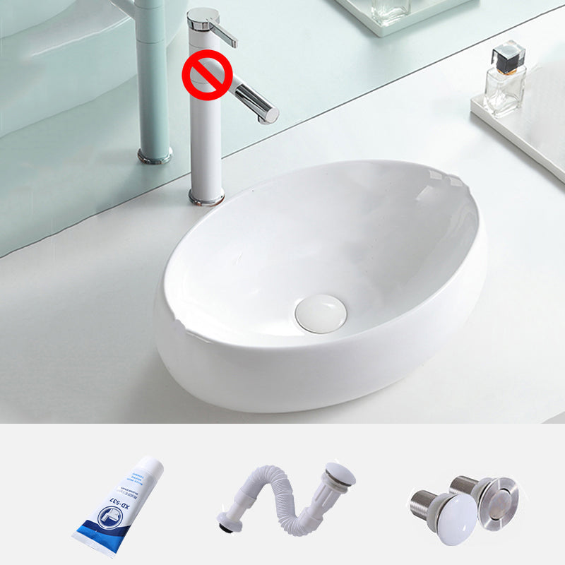 Contemporary Trough Sink Porcelain Trough Bathroom Sink with Faucet Included