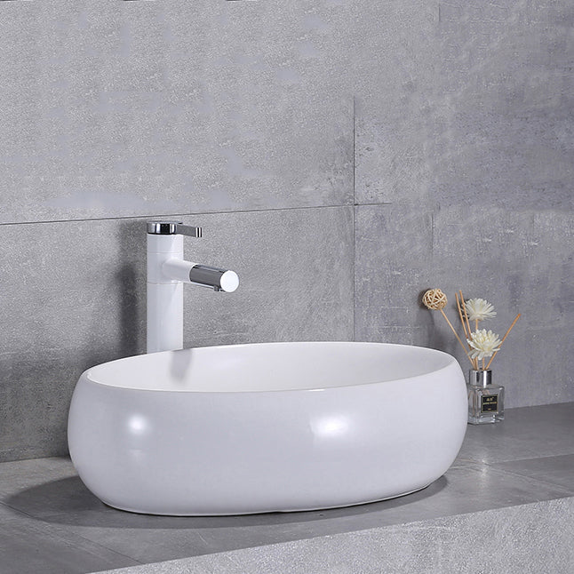 Contemporary Trough Sink Porcelain Trough Bathroom Sink with Faucet Included