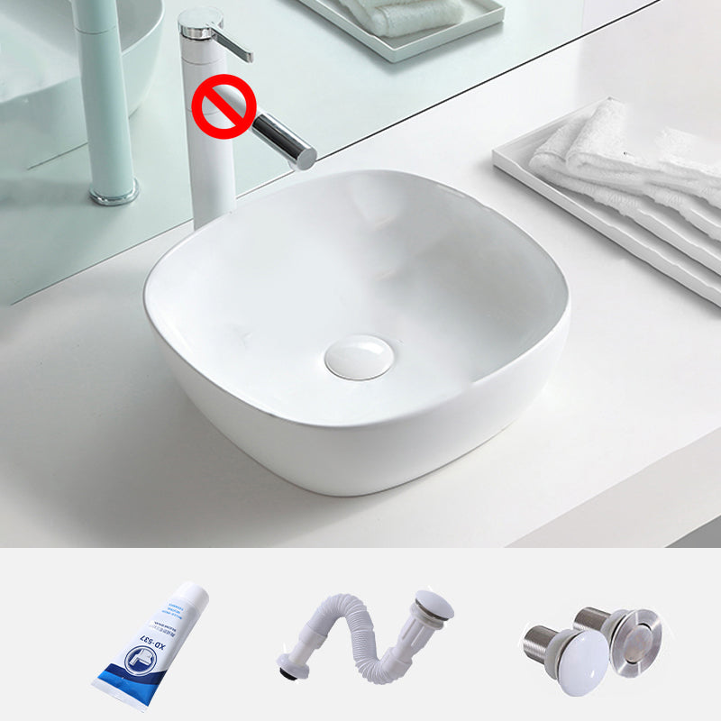 Contemporary Trough Sink Porcelain Trough Bathroom Sink with Faucet Included