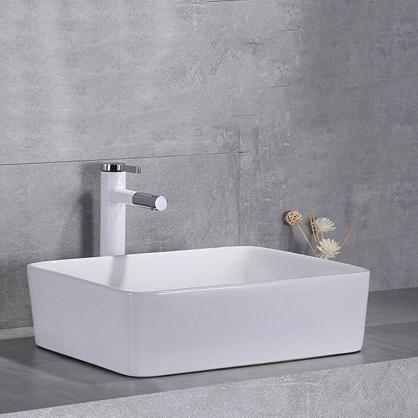 Contemporary Trough Sink Porcelain Trough Bathroom Sink with Faucet Included