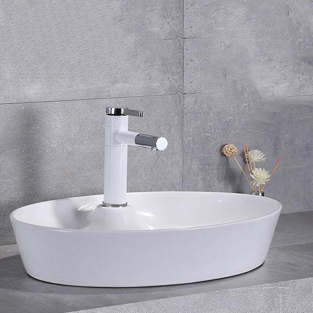 Contemporary Trough Sink Porcelain Trough Bathroom Sink with Faucet Included