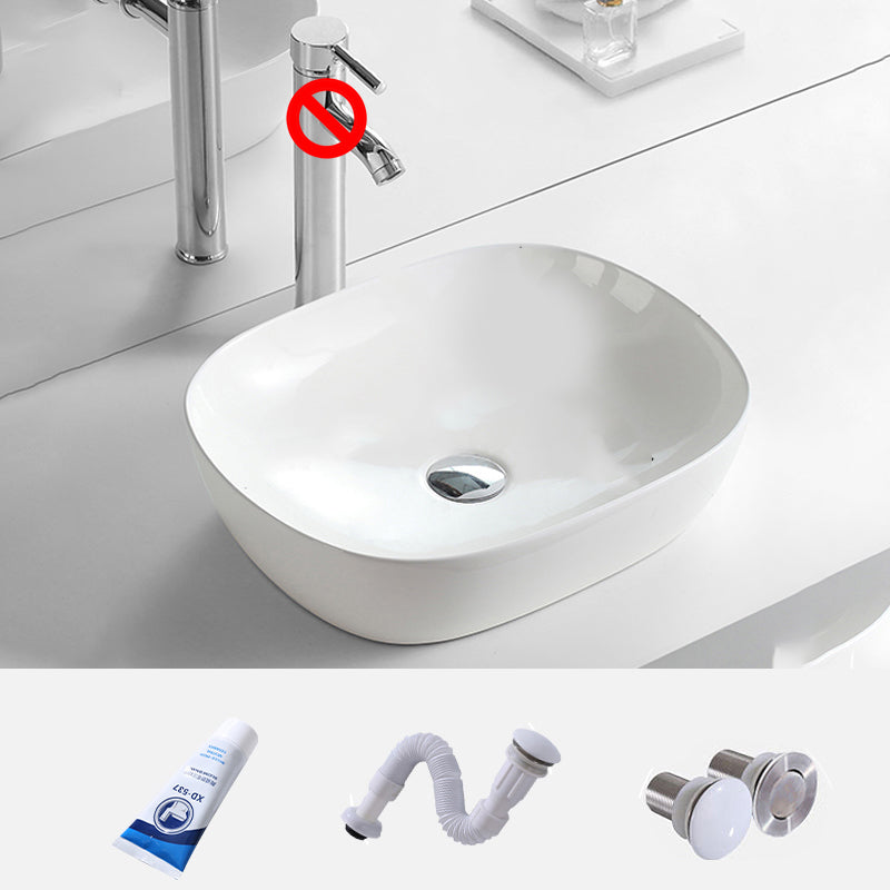 Contemporary Trough Sink Porcelain Trough Bathroom Sink with Faucet Included