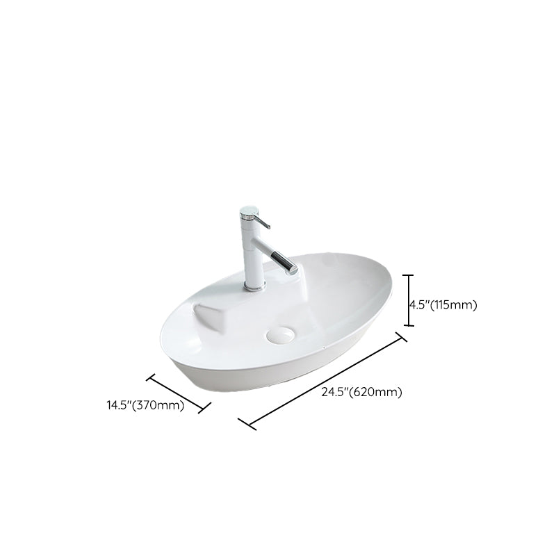 Contemporary Trough Sink Porcelain Trough Bathroom Sink with Faucet Included