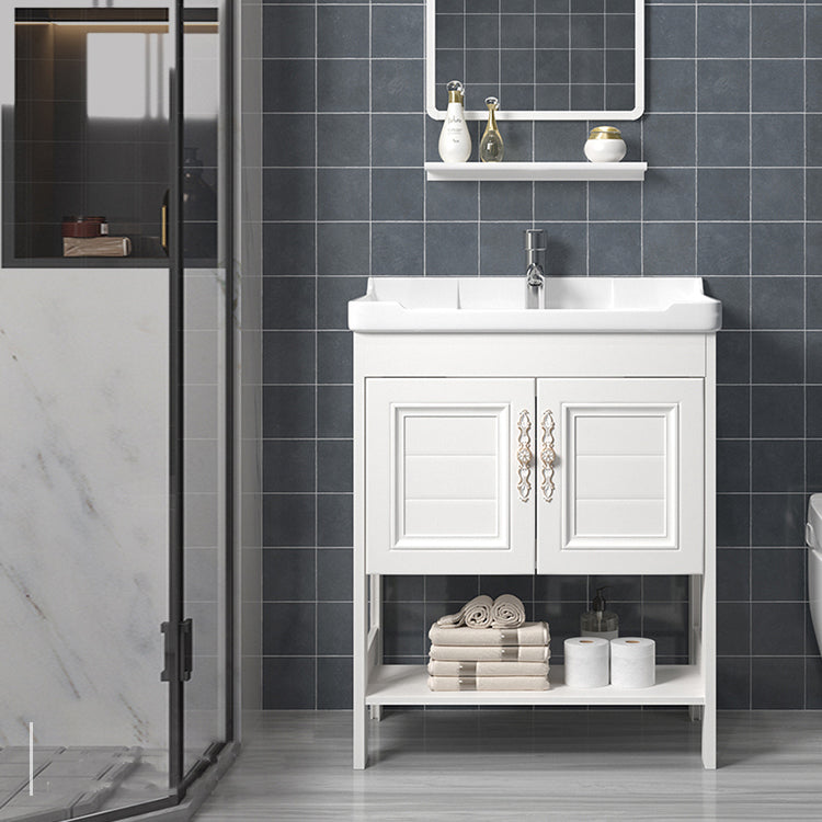 Freestanding Vanity White Shelving Included Rectangular Single Sink Vanity with Mirror