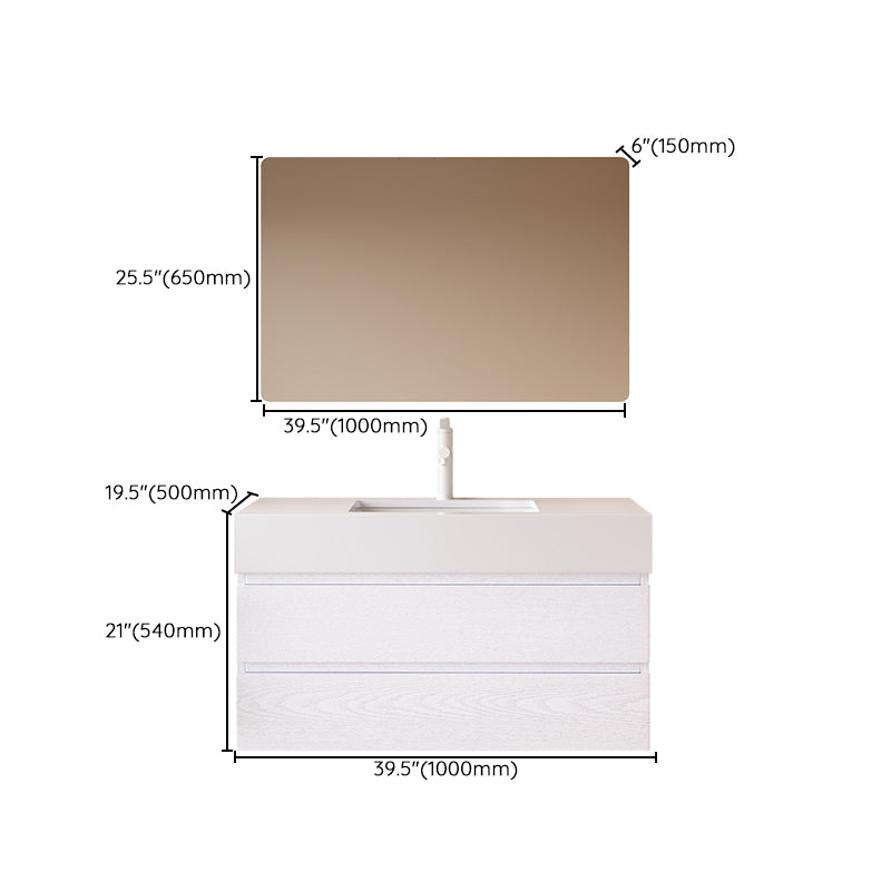 White Bath Vanity Wall Mount Single Sink Rectangular 2 Drawers Wood Frame Vanity