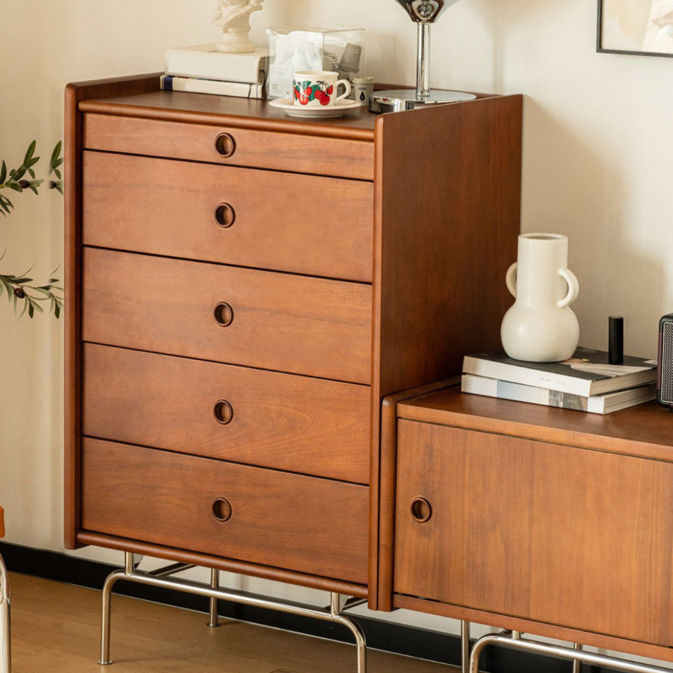 Contemporary Pine Double Dresser Horizontal Storage Chest Dresser for Bedroom