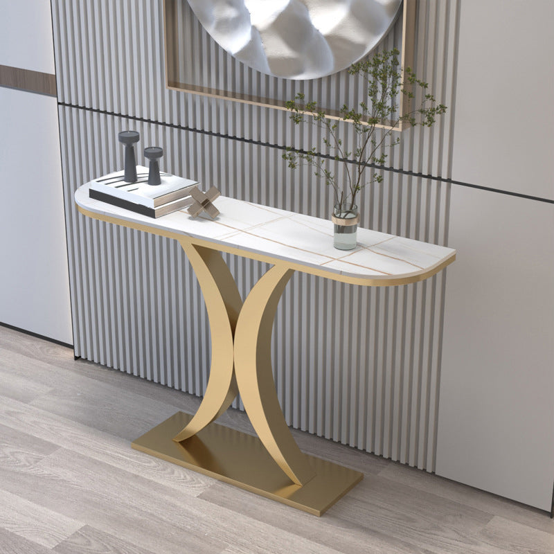 12 inch Wide Glam Accent Table Half Moon Shape Metal Console Table for Hall