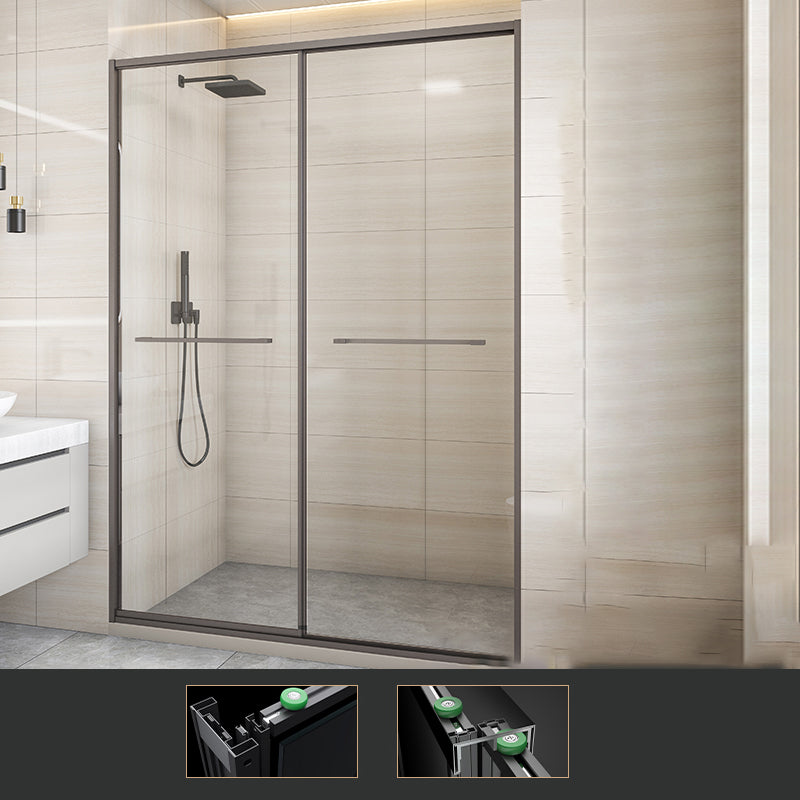 Matte Gray Bypass Shower Door Full Frame Tempered Glass Shower Door