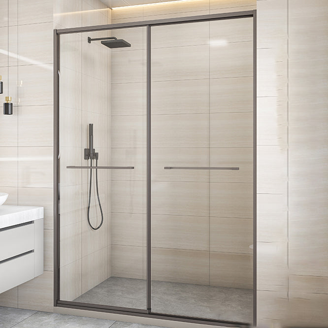 Matte Gray Bypass Shower Door Full Frame Tempered Glass Shower Door