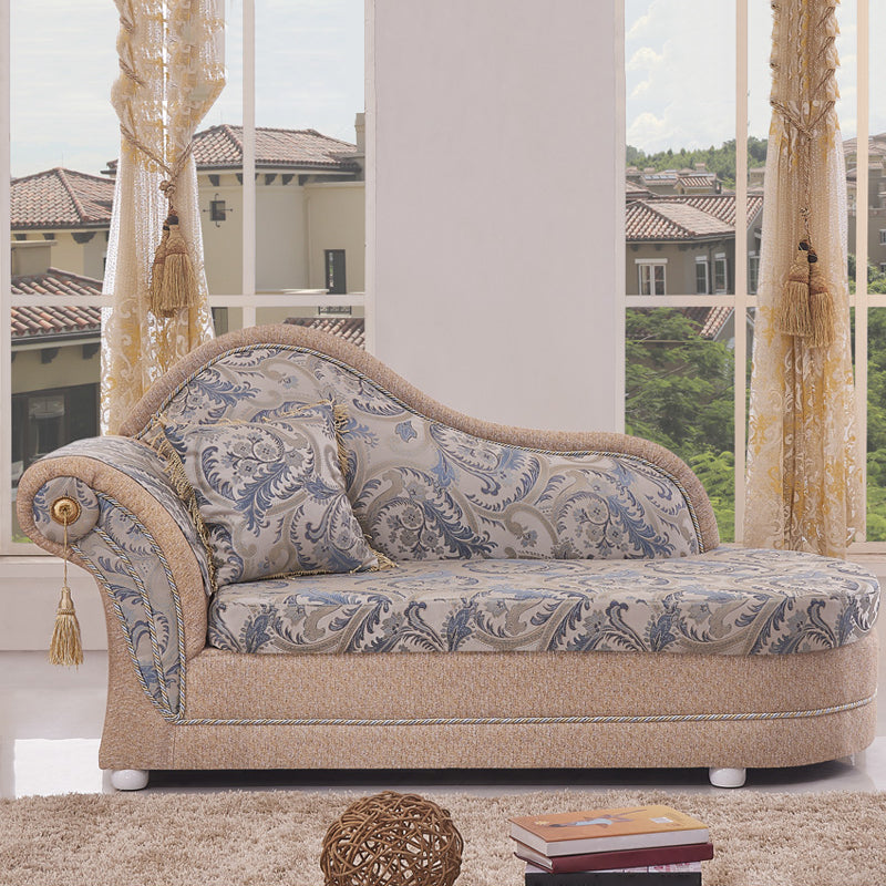 Bohemian Style Chaise Lounge Upholstered Chaise with Rolled Arms for Bedroom