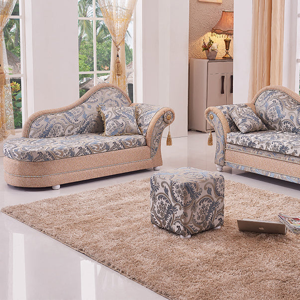 Bohemian Style Chaise Lounge Upholstered Chaise with Rolled Arms for Bedroom