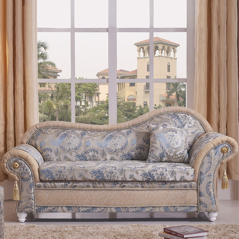Bohemian Style Chaise Lounge Upholstered Chaise with Rolled Arms for Bedroom