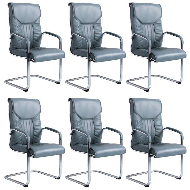 Modern Fixed Arms Office Chair No Wheels Leather Ergonomic Desk Chair