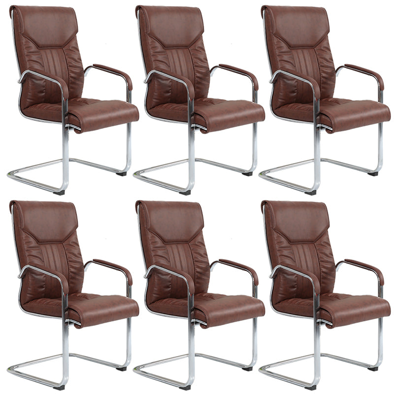 Modern Fixed Arms Office Chair No Wheels Leather Ergonomic Desk Chair