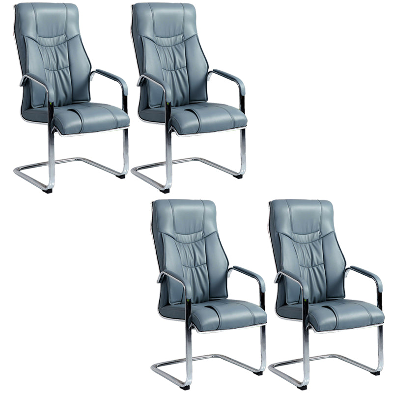 Modern Fixed Arms Office Chair No Wheels Leather Ergonomic Desk Chair