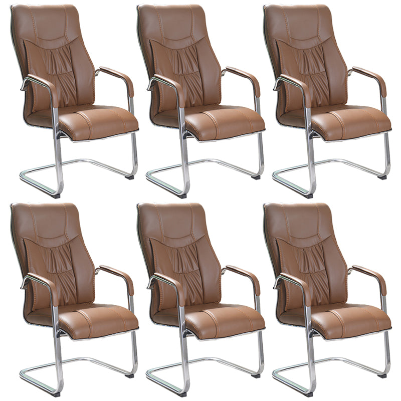 Modern Fixed Arms Office Chair No Wheels Leather Ergonomic Desk Chair