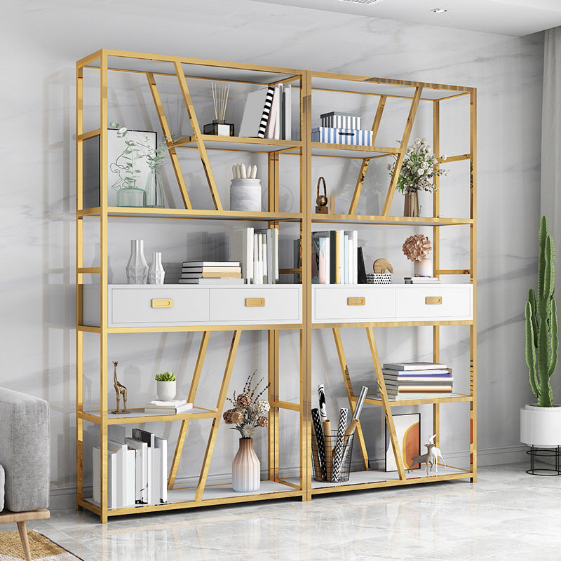 Glam Shelf Bookcase Open Back Metal Bookcase with Drawers for Home Office