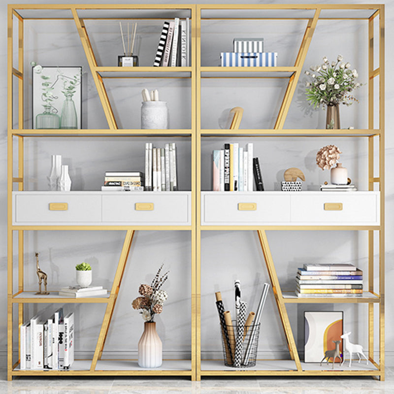 Glam Shelf Bookcase Open Back Metal Bookcase with Drawers for Home Office