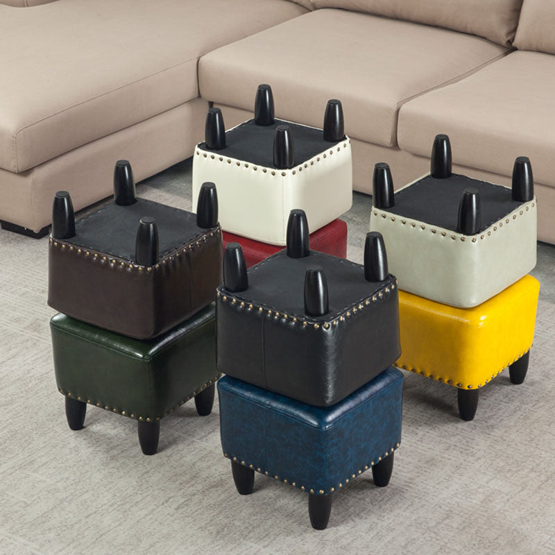 Leather Standard Stool Modern Style Simple Household Square Footstool
