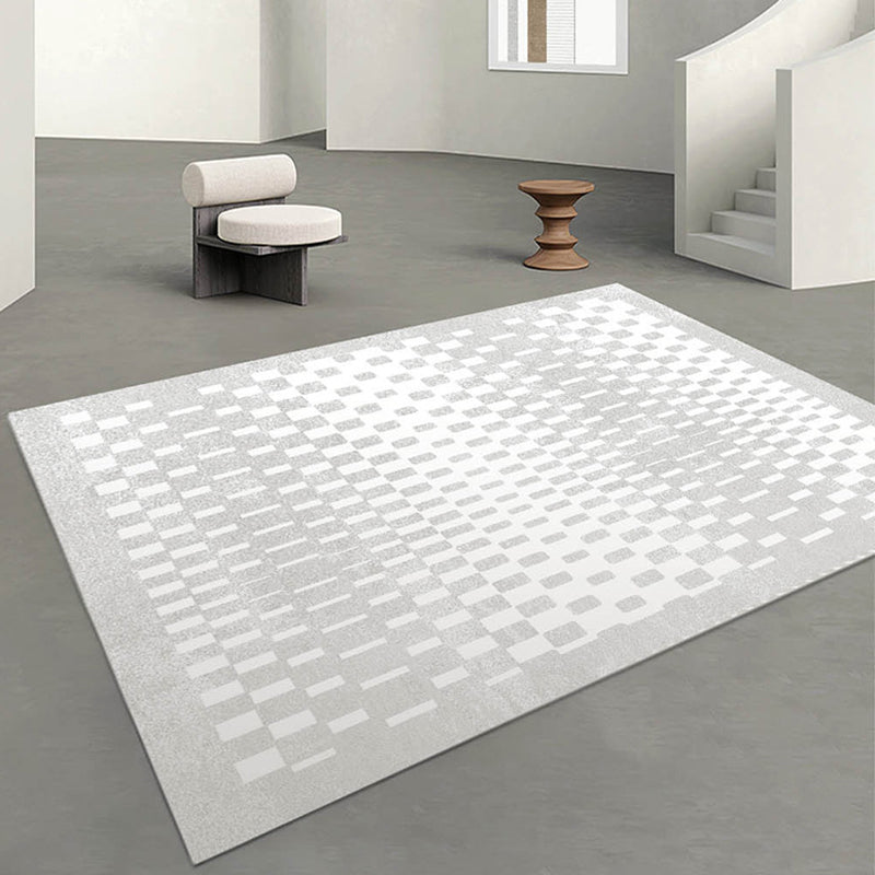 White Modern Rug Pinstripe Polyester Rug Stain Resistant Rug for Living Room